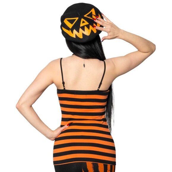Black & Orange Stripes Lace Camisole Tank Top Pumpkin Jack o Lantern S-3XL NWT - Picture 4 of 5
